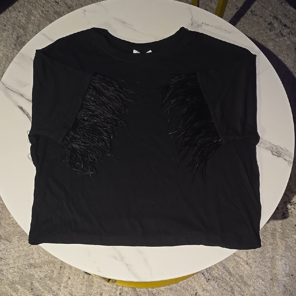 Lucy Paris Black Feathered Blouse
